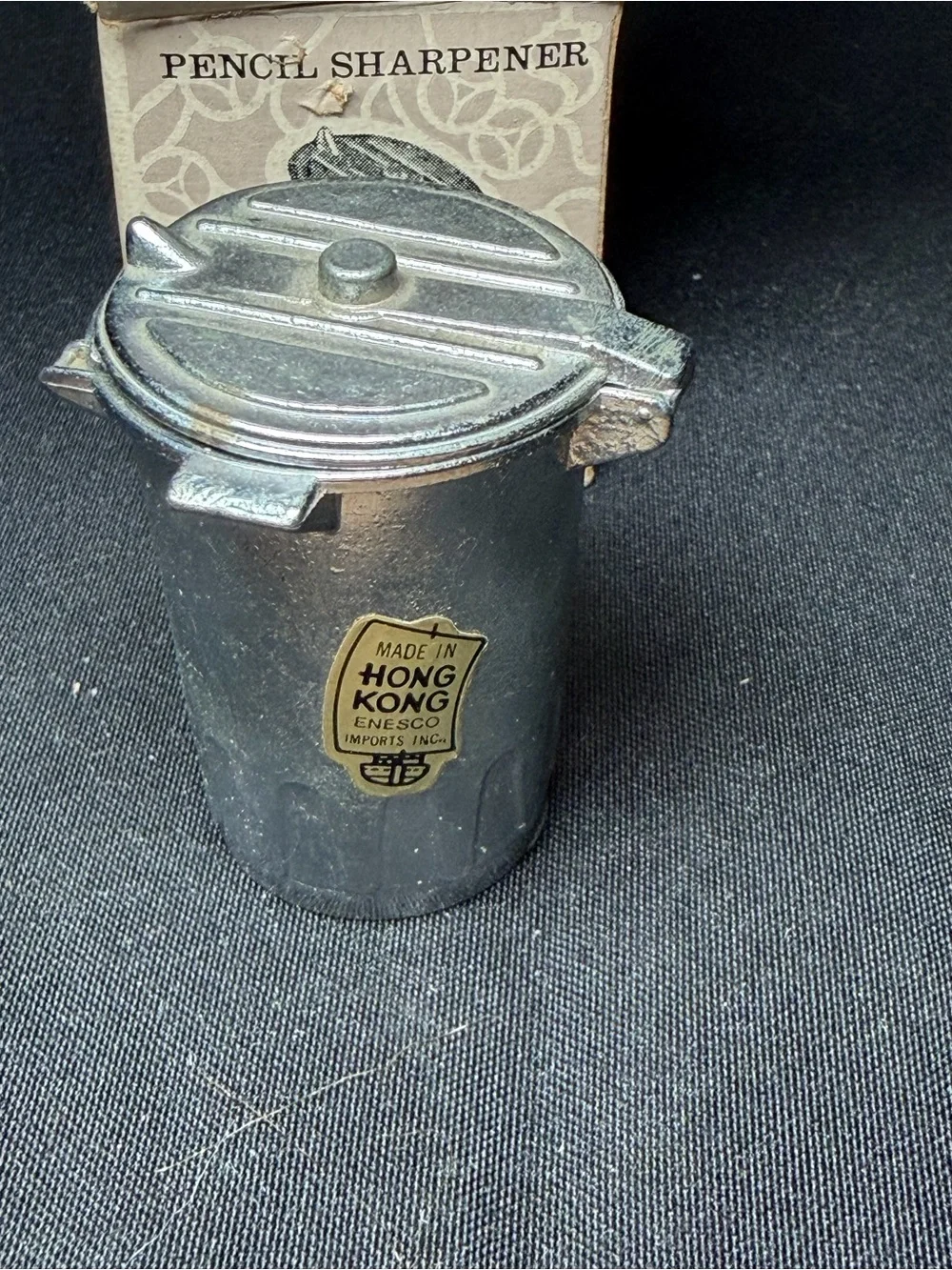 Vintage 1977 Enseco Trash Can Pencil Sharpener